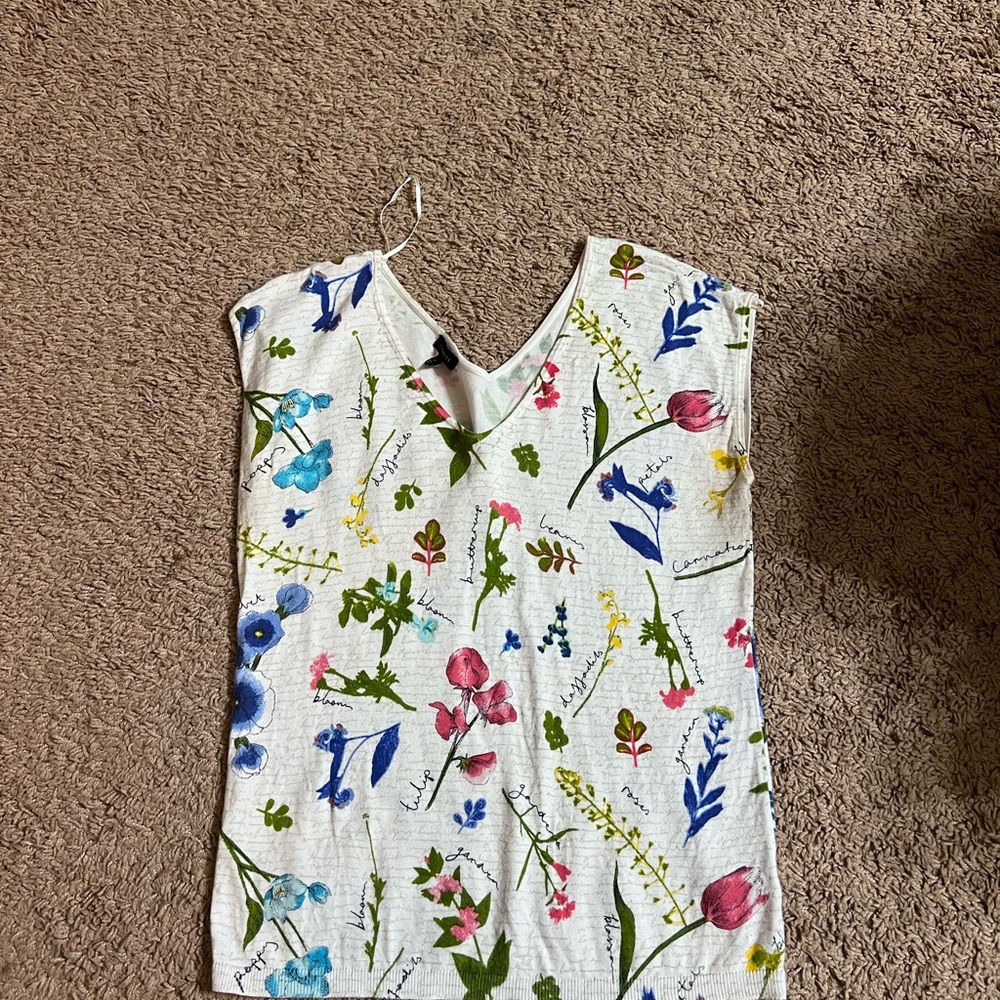 Talbots Floral V-Neck Blouse - Pink and Green